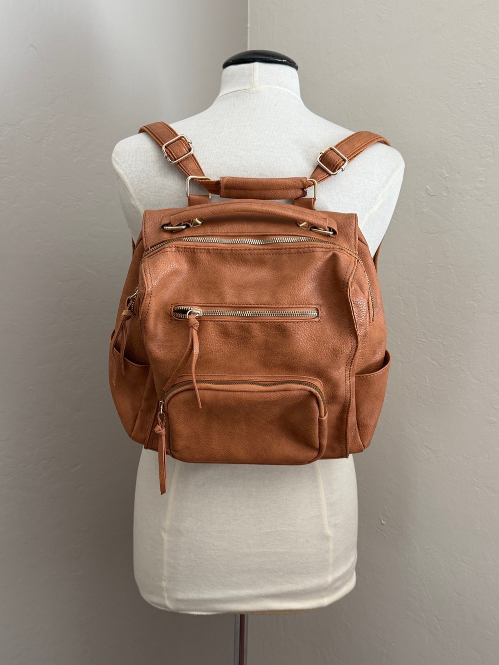 Brown Leatherette Backpack Weekender